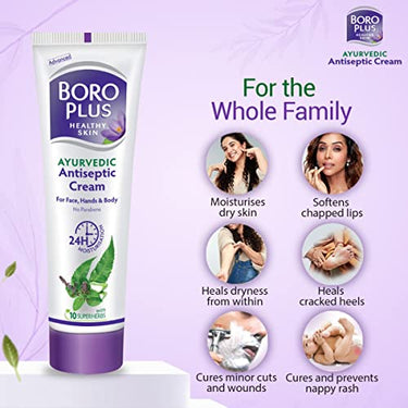 Boroplus Antiseptic Cream Provides 24Hrs Moisturisation Ayurvedic Cream For All Aeasons Hand Cream, Body Cream & Face Cream, Moisturises Dry Skin With Goodness Of Neem, Tulsi And Aloe Vera, 120Ml